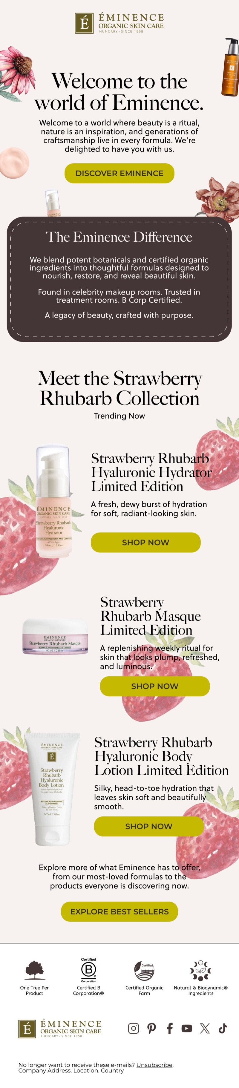Éminence Organic Skin Care Strawberry Rhubarb email design